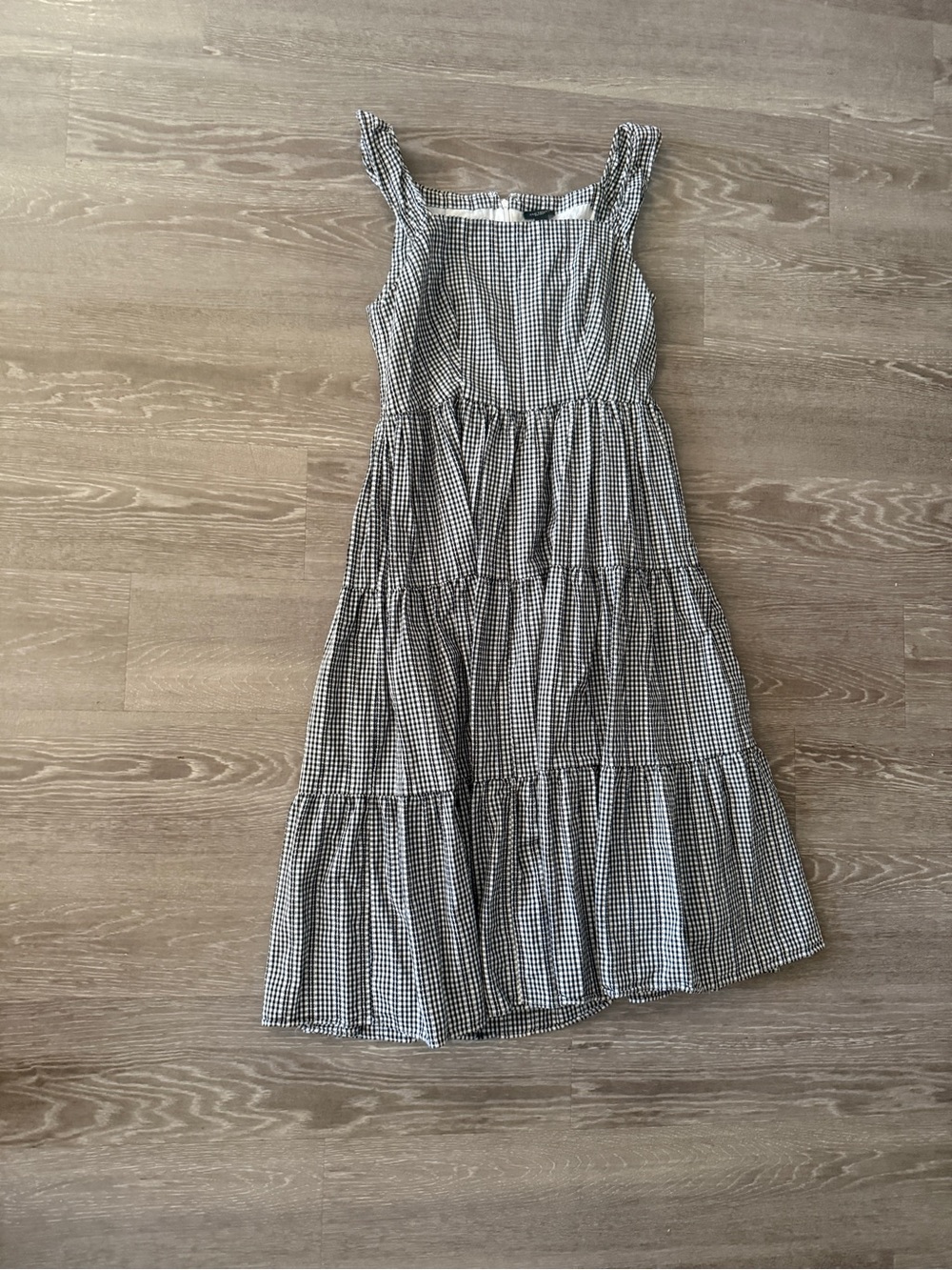 Ann Taylor Black and White Gingham Tiered Midi Sundress size 0